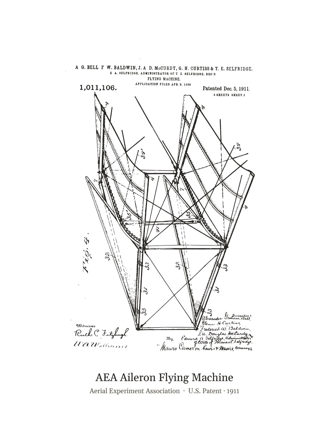 AEA Aileron Flying Machine patent art print
