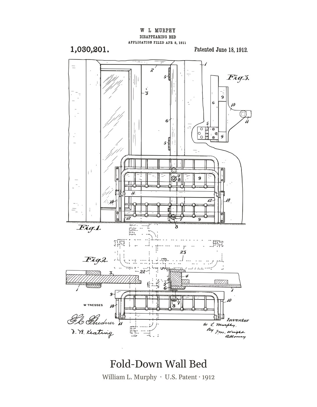 Fold-Down Wall Bed patent art print