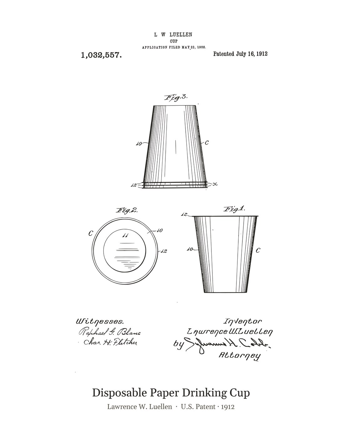 Disposable Paper Drinking Cup patent art print