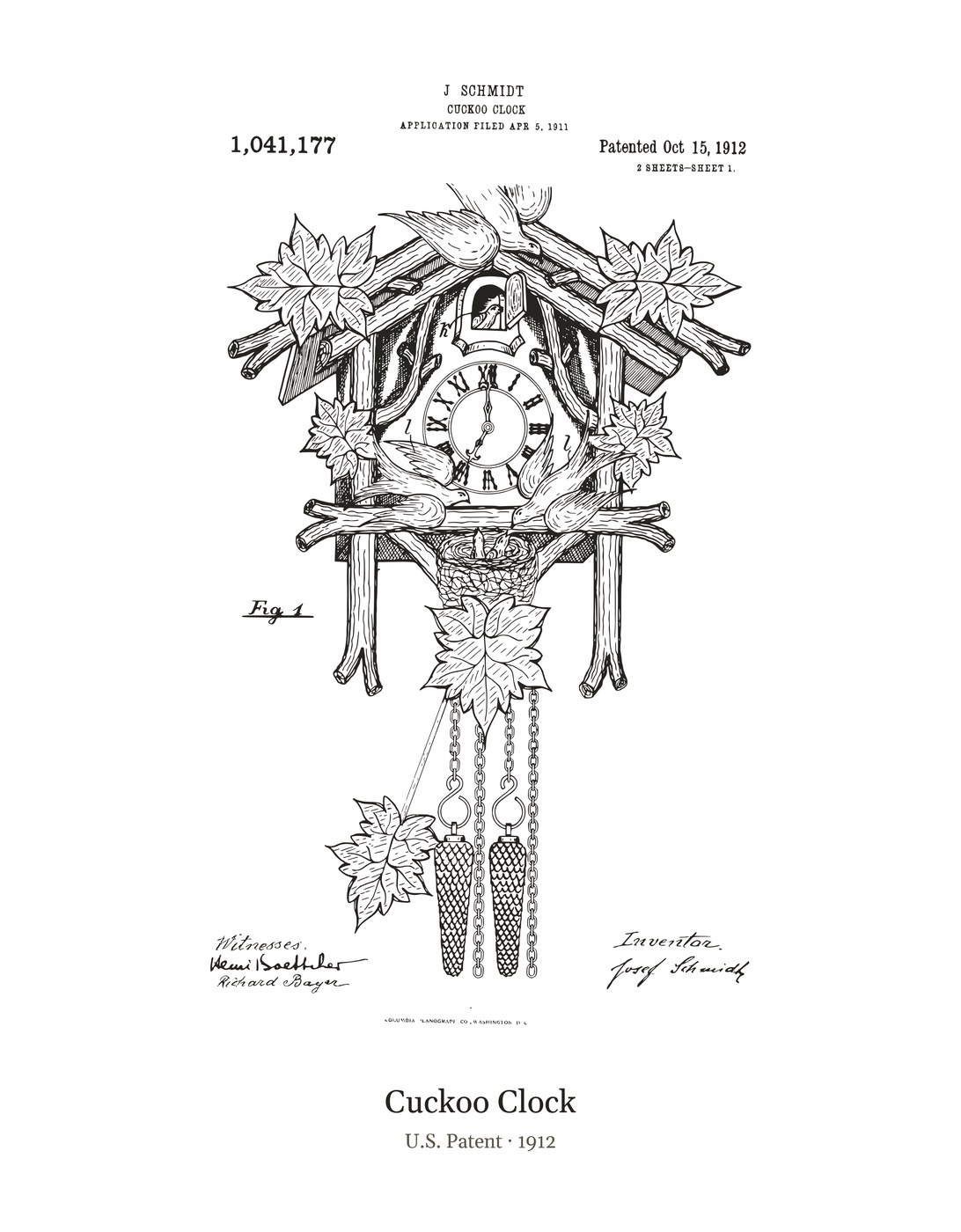 Cuckoo Clock patent art print