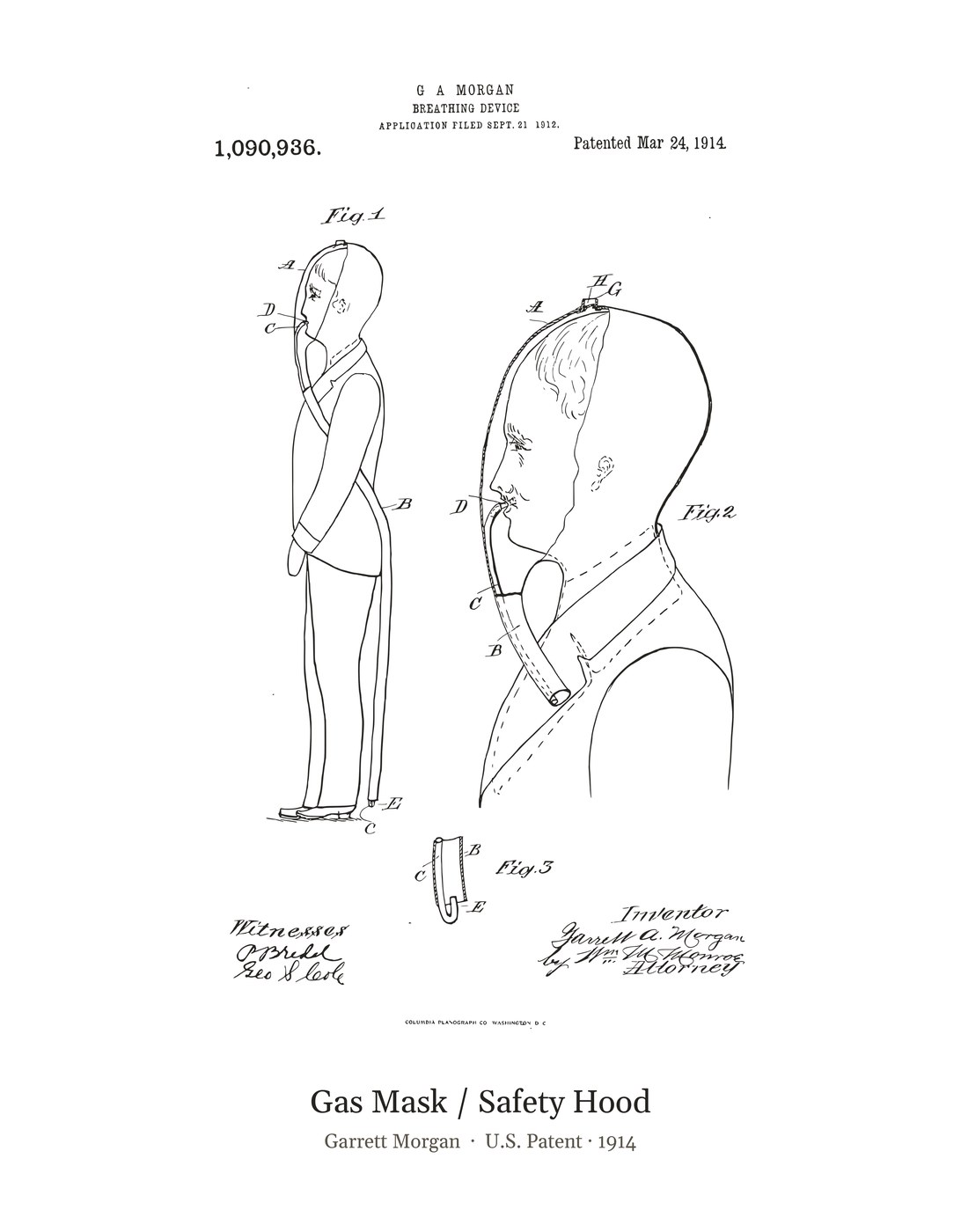 Gas Mask / Safety Hood patent art print