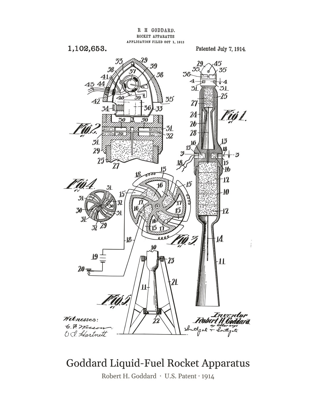 Goddard Liquid-Fuel Rocket Apparatus patent art print