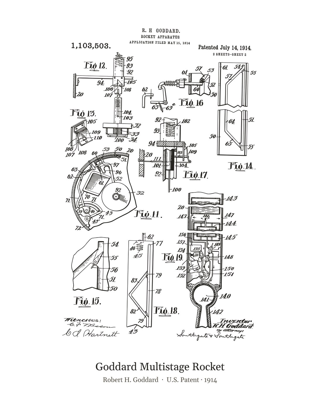 Goddard Multistage Rocket patent art print