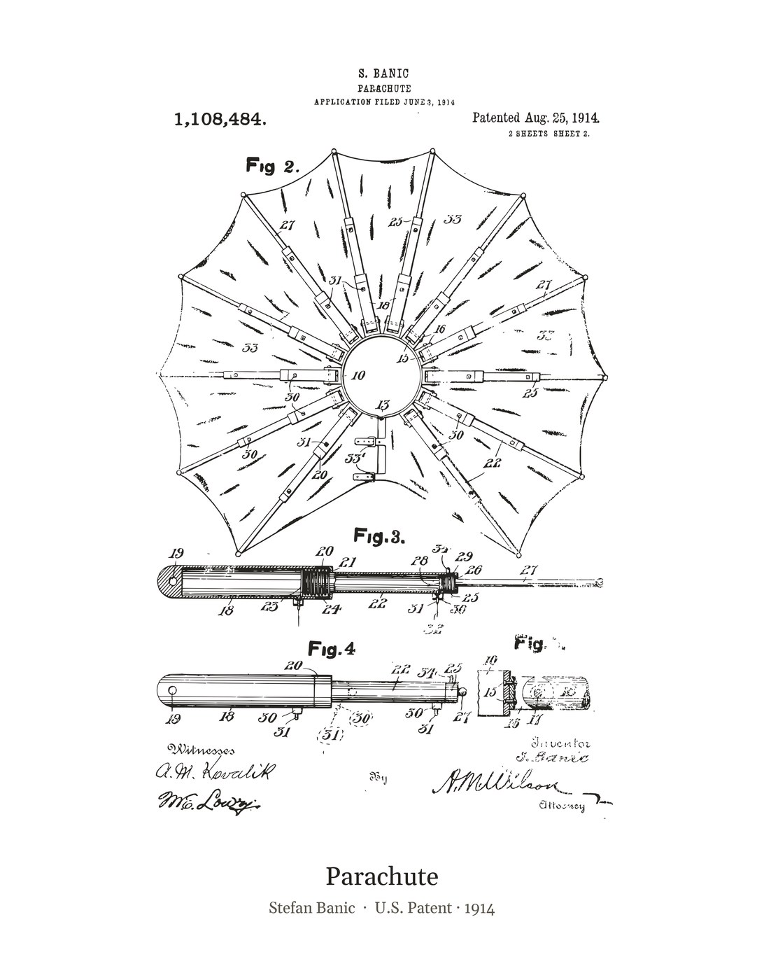 Parachute patent art print
