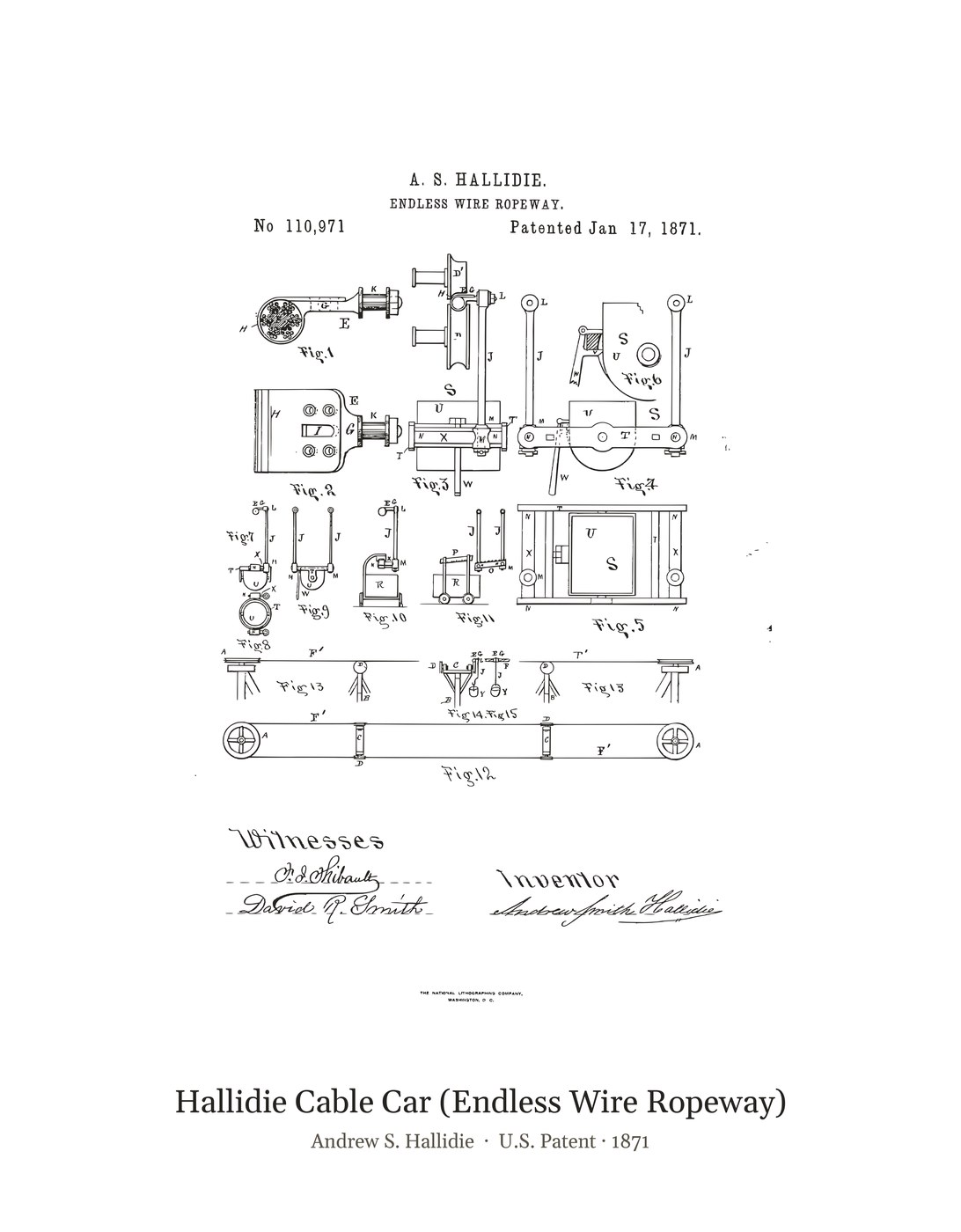 Hallidie Cable Car (Endless Wire Ropeway) patent art print