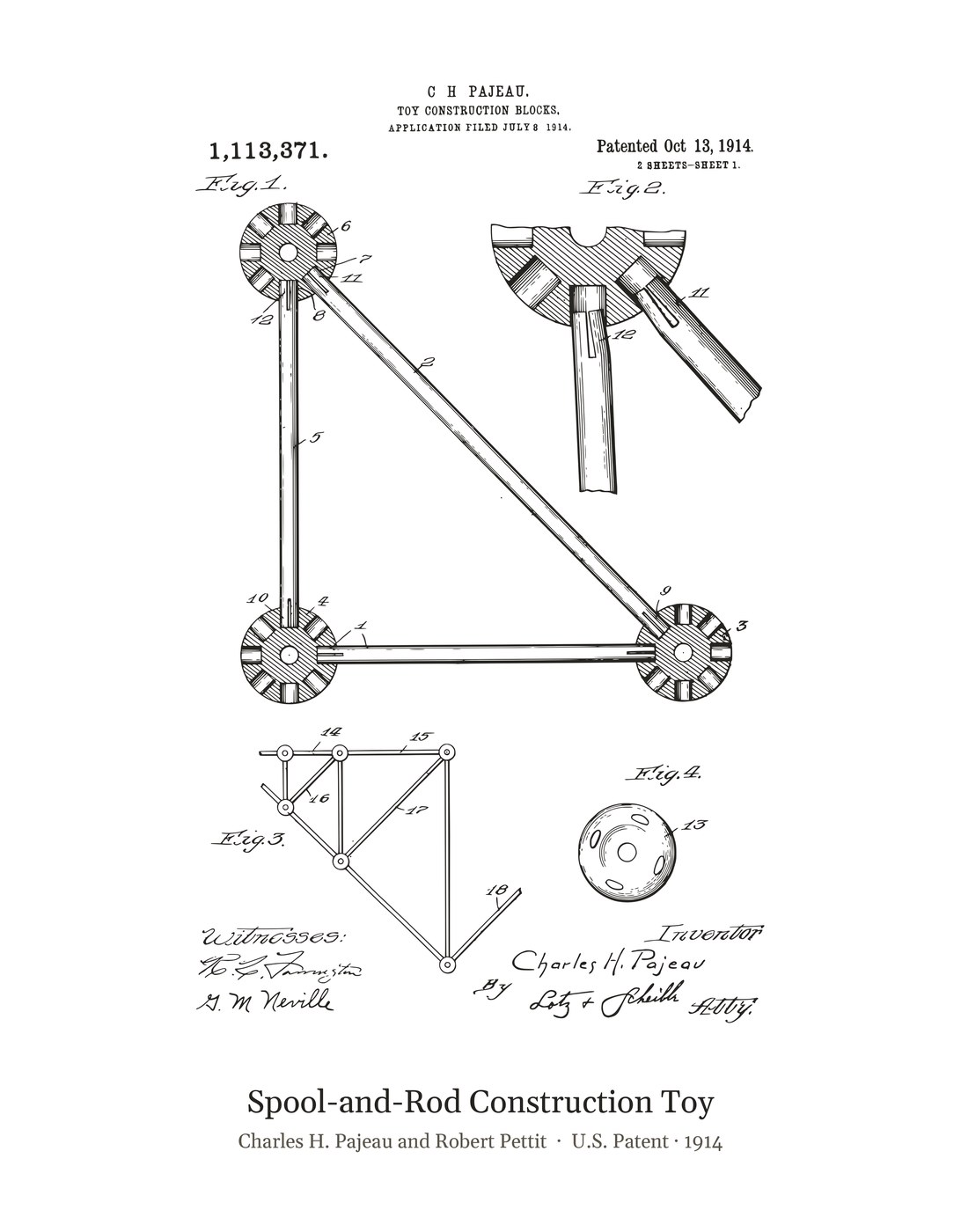 Spool-and-Rod Construction Toy patent art print