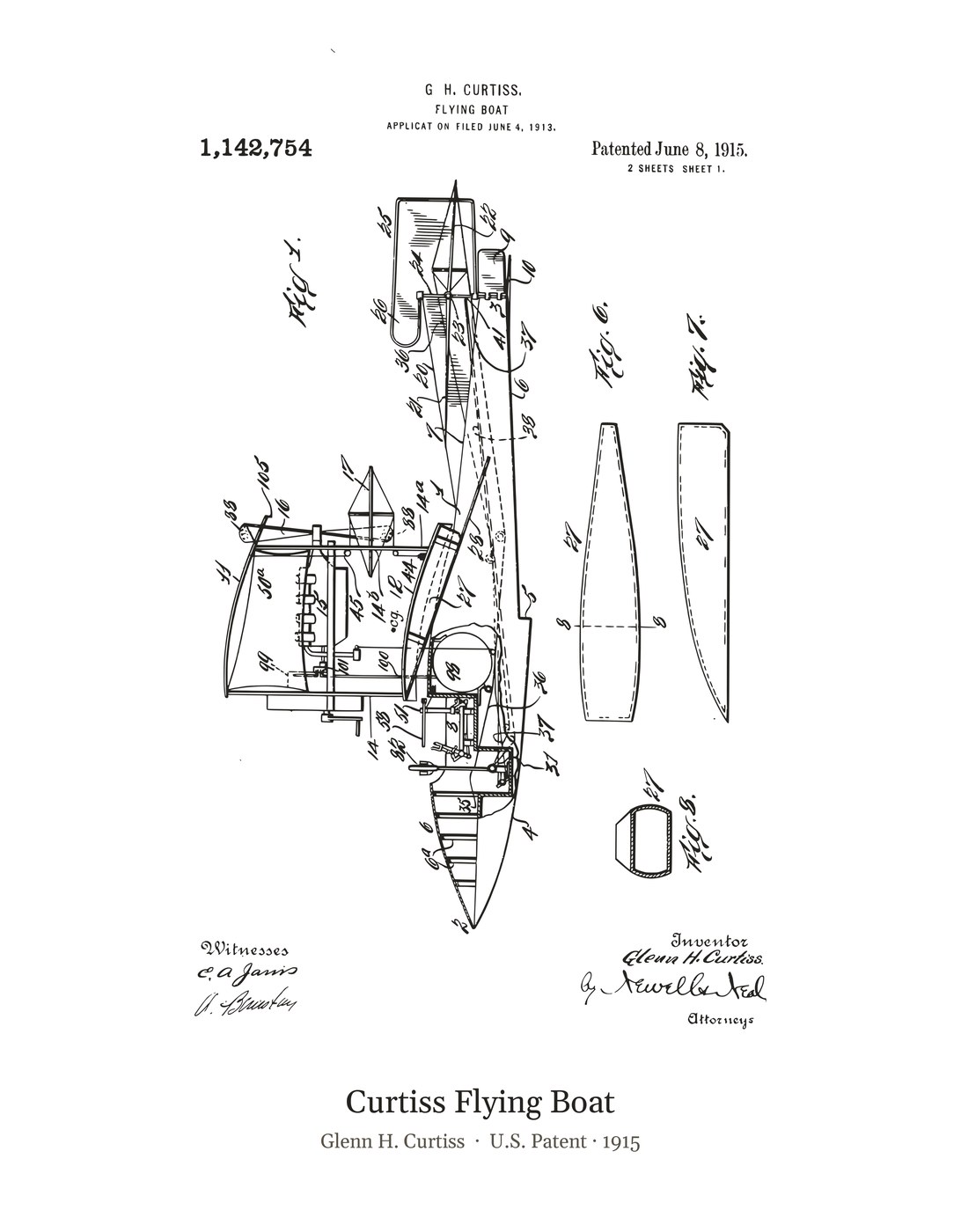 Curtiss Flying Boat patent art print