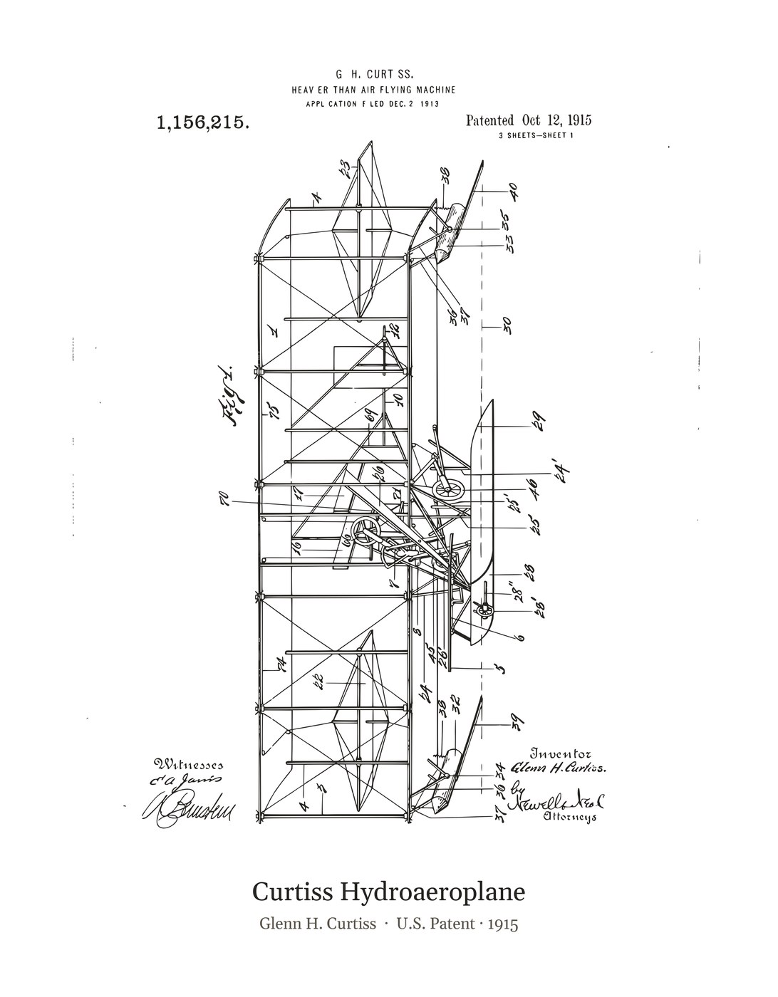 Curtiss Hydroaeroplane patent art print