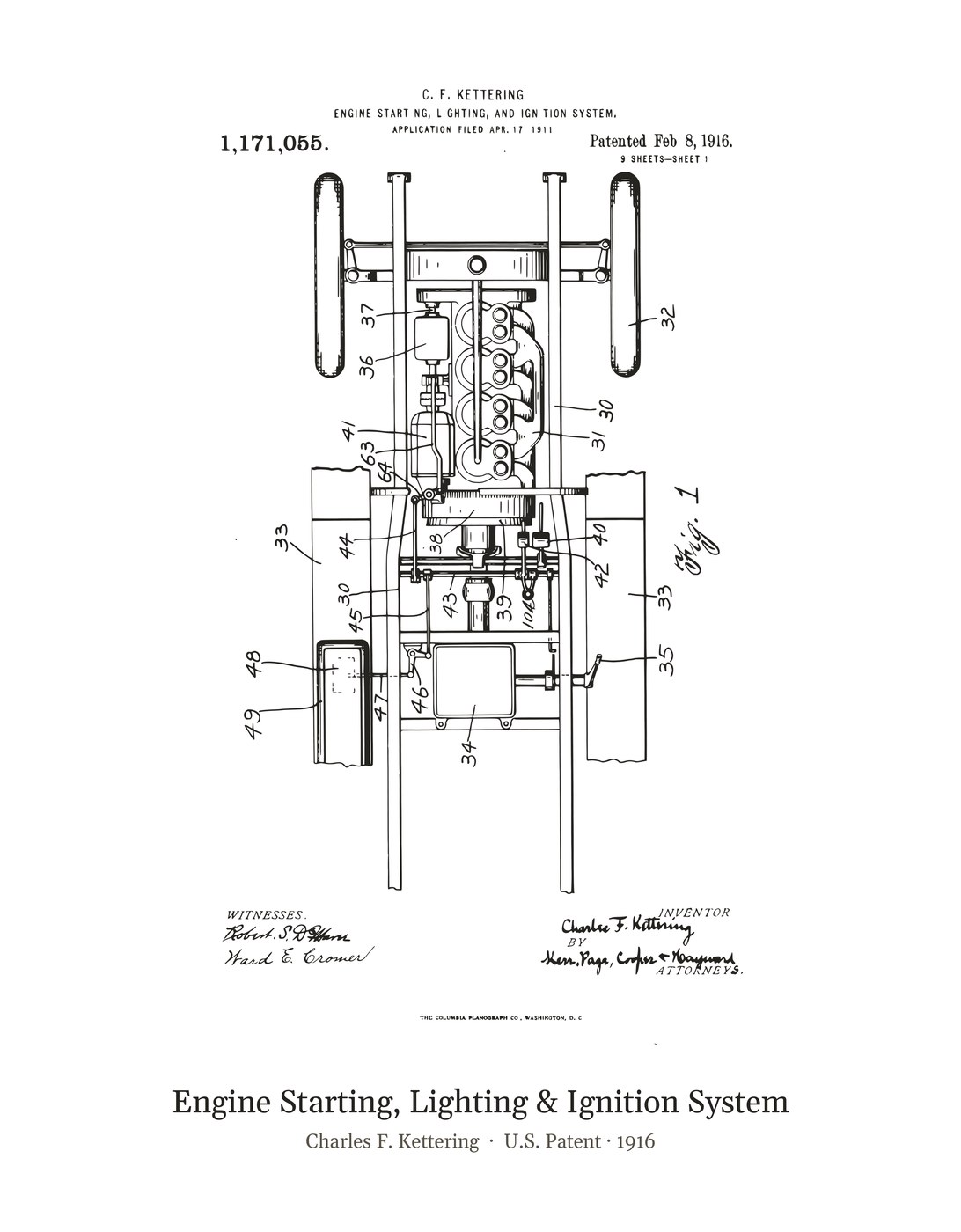Engine Starting, Lighting & Ignition System patent art print
