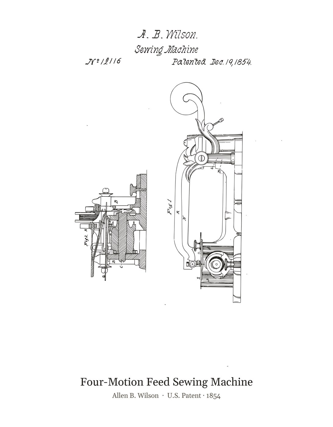 Four-Motion Feed Sewing Machine patent art print