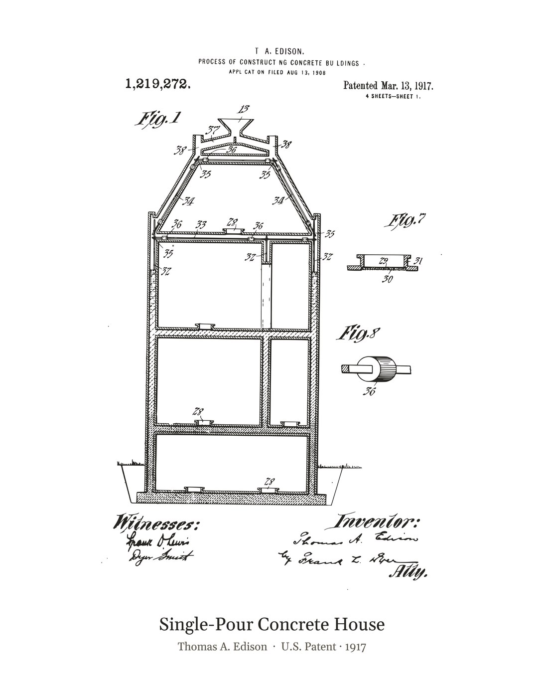 Single-Pour Concrete House patent art print