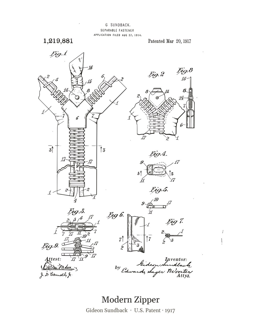 Modern Zipper patent art print