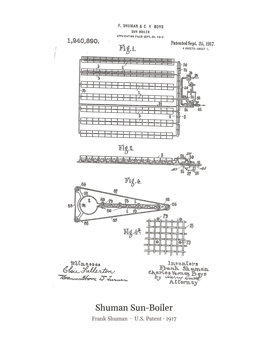 Shuman Sun-Boiler patent art print