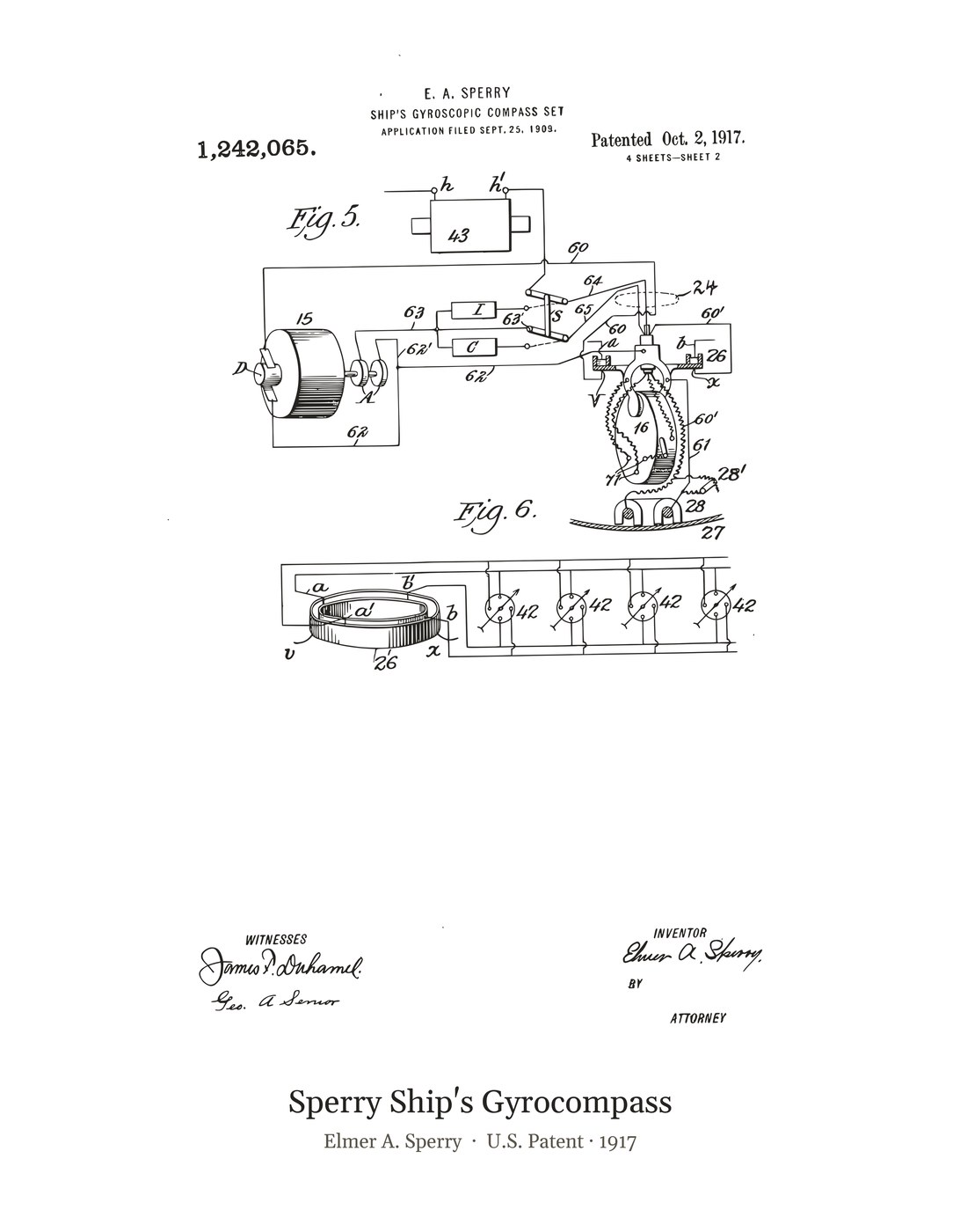 Sperry Ship's Gyrocompass patent art print