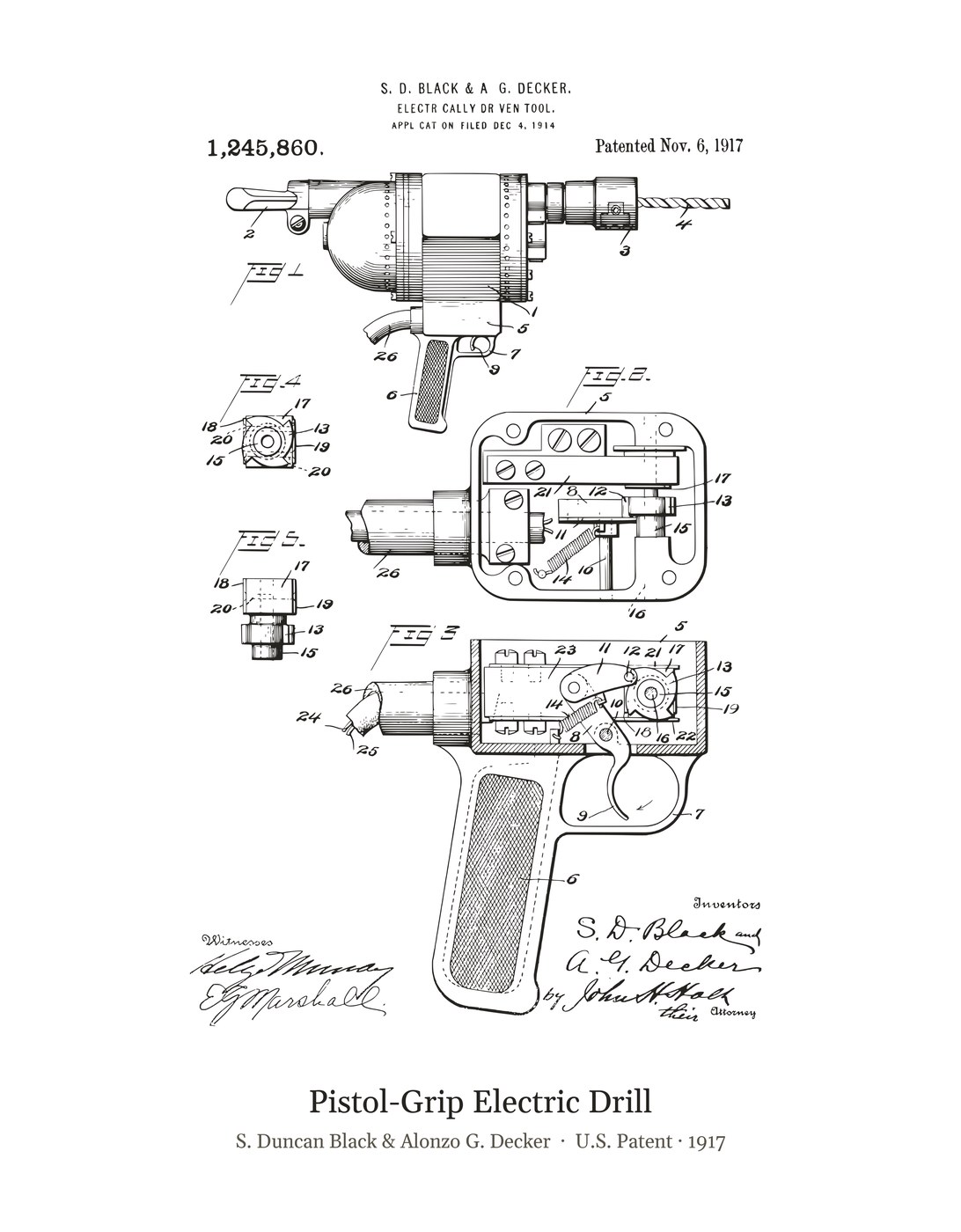 Pistol-Grip Electric Drill patent art print