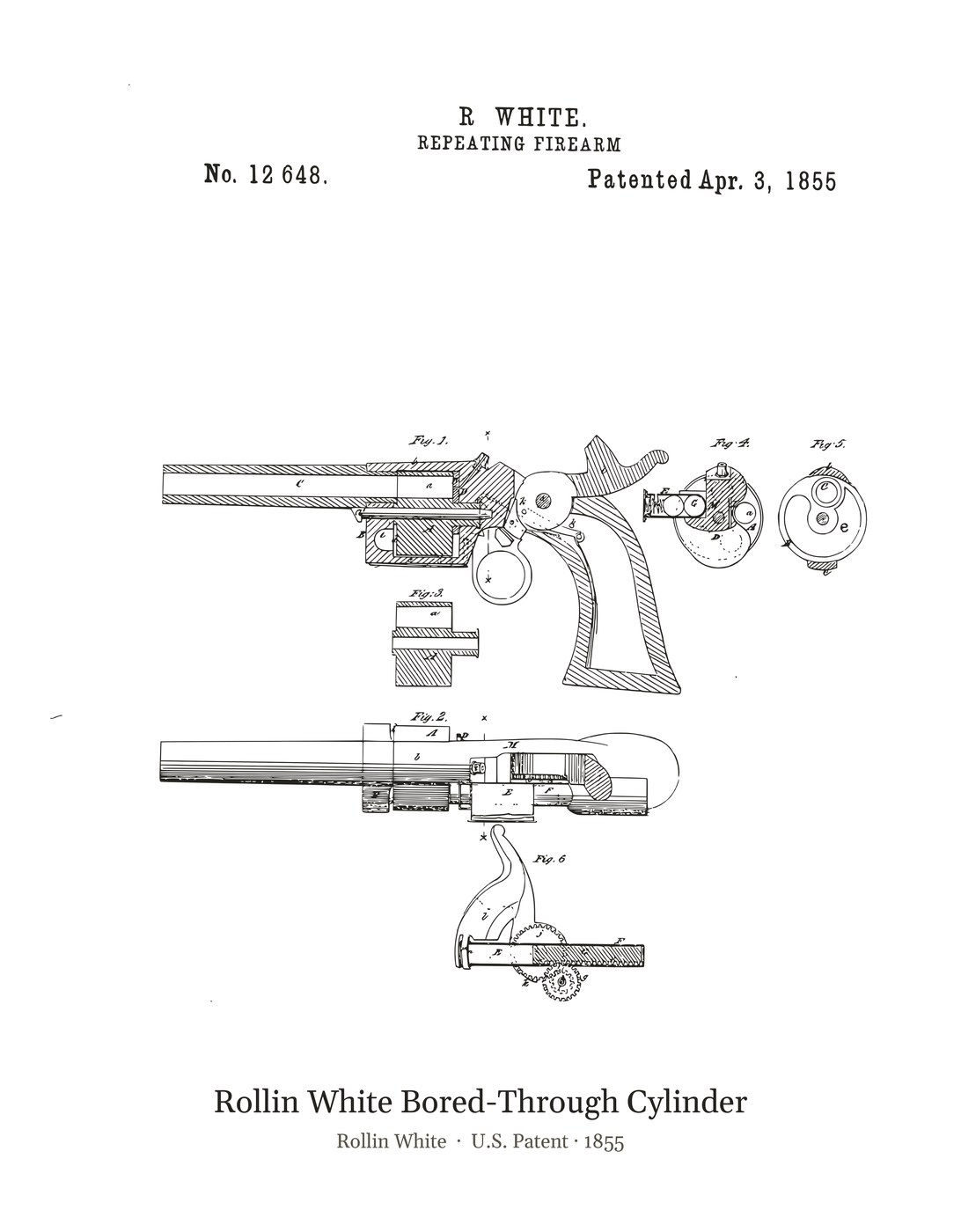 Rollin White Bored-Through Cylinder patent art print