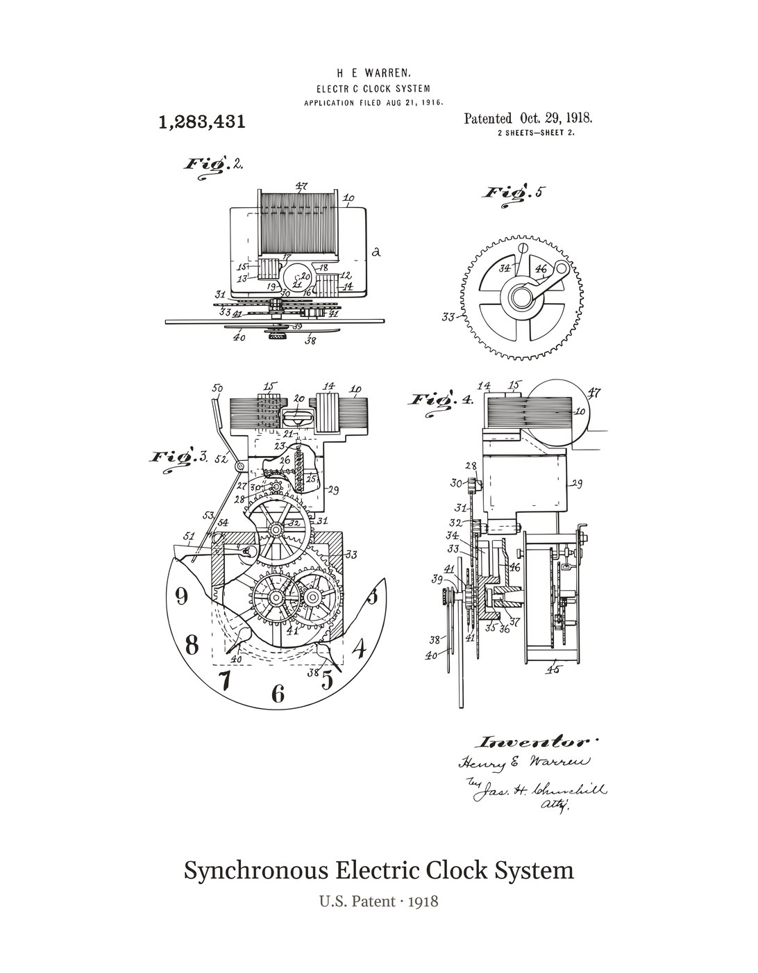 Synchronous Electric Clock System patent art print
