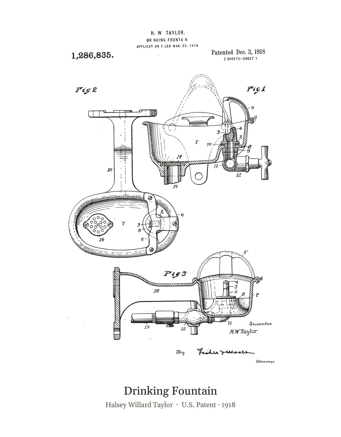 Drinking Fountain patent art print