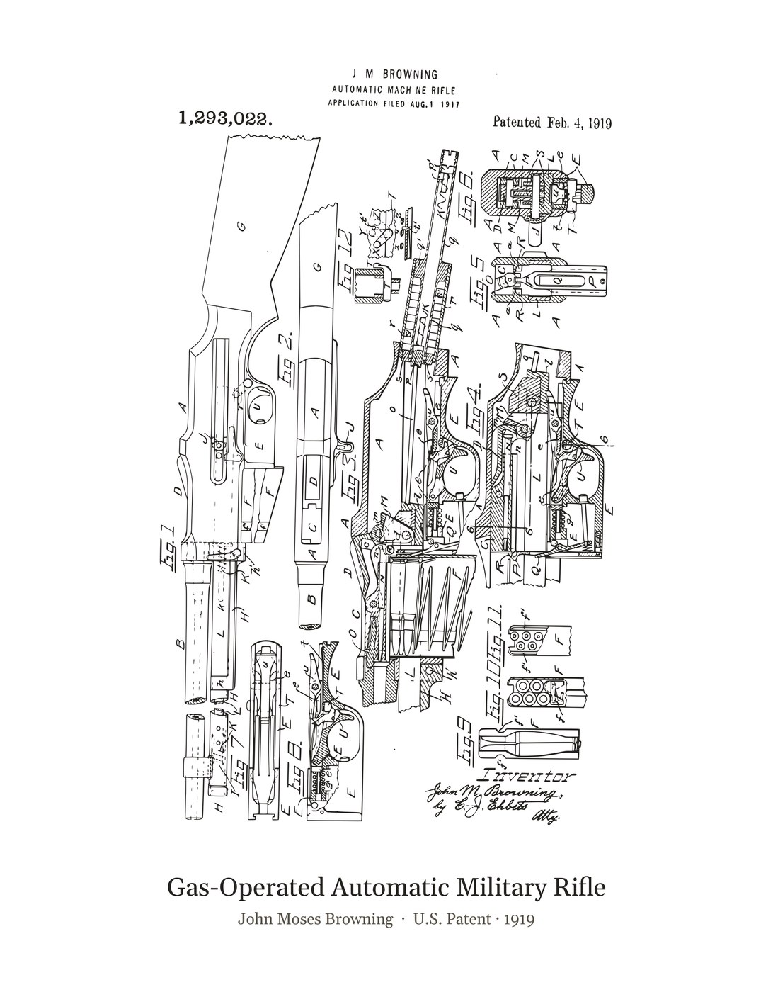 Gas-Operated Automatic Military Rifle patent art print