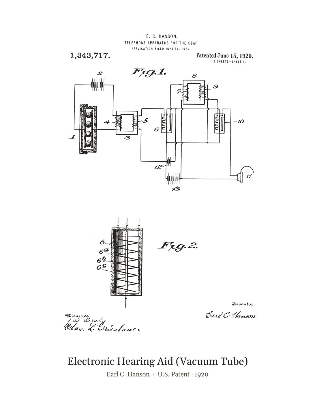 Electronic Hearing Aid (Vacuum Tube) patent art print
