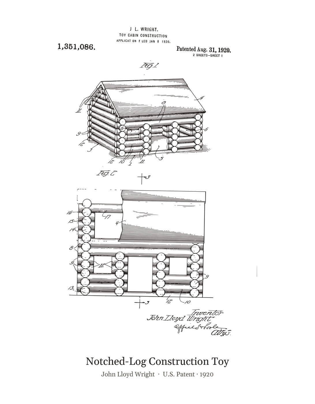 Notched-Log Construction Toy patent art print