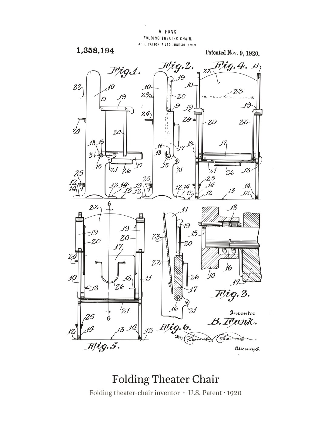 Folding Theater Chair patent art print