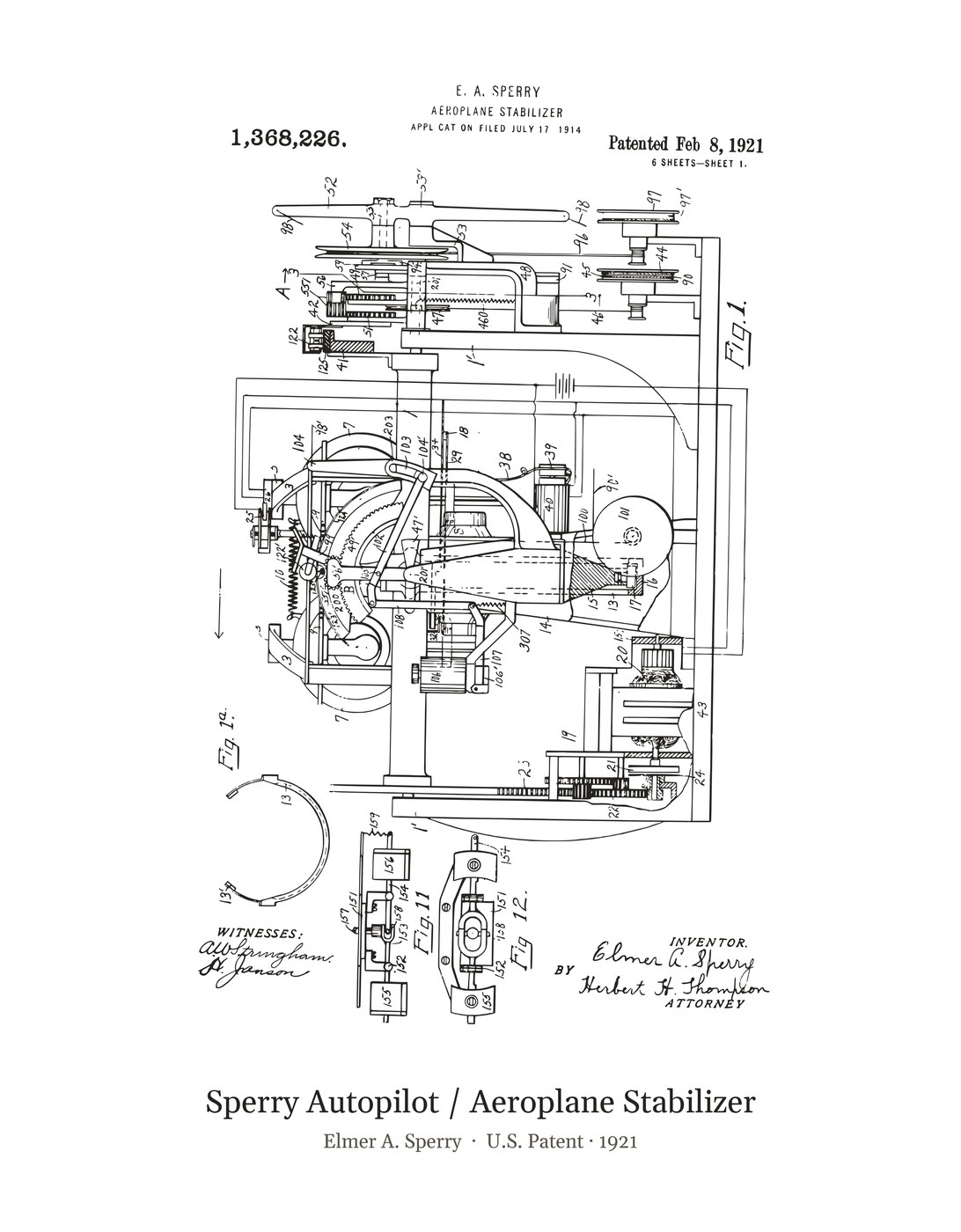 Sperry Autopilot / Aeroplane Stabilizer patent art print