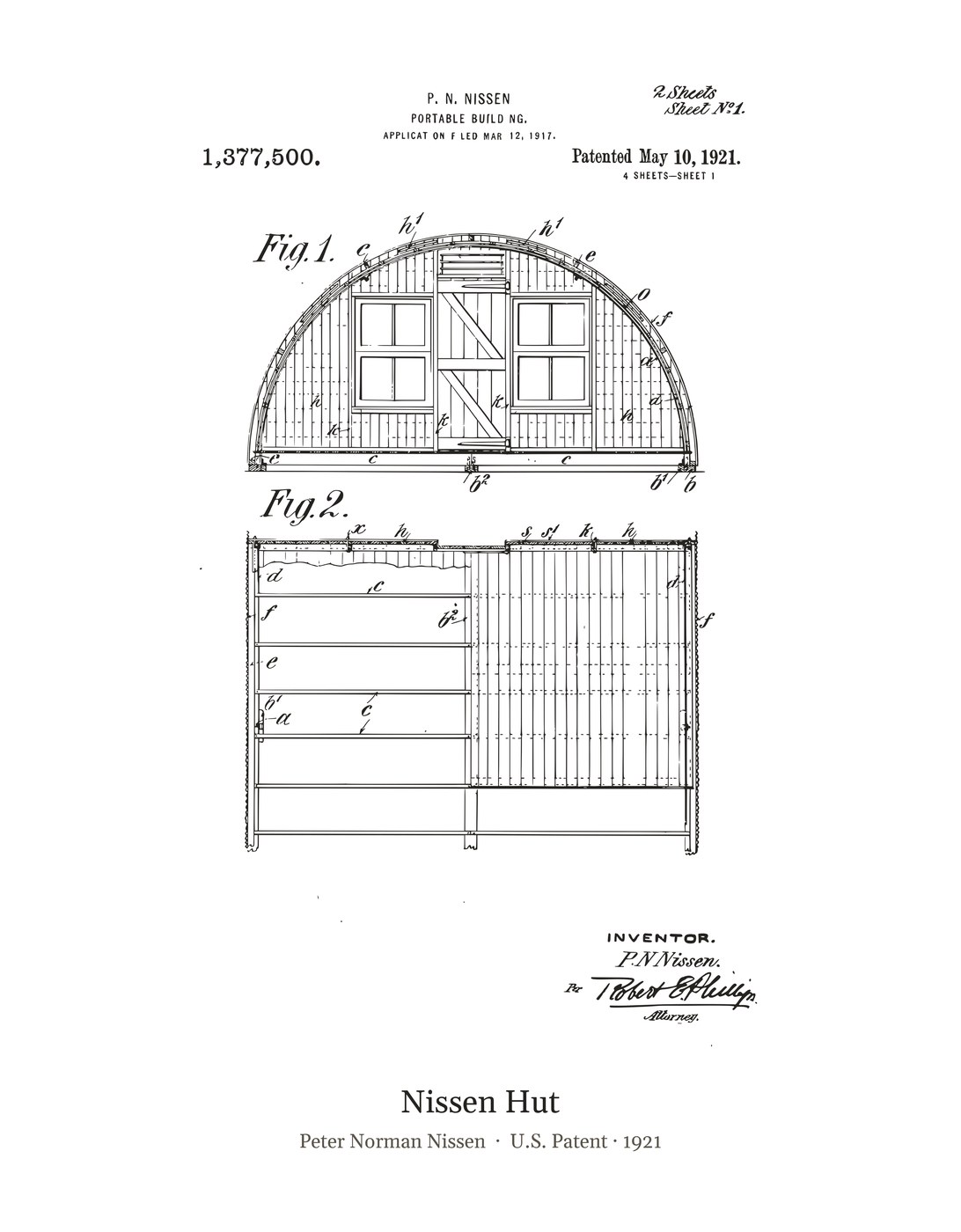 Nissen Hut patent art print