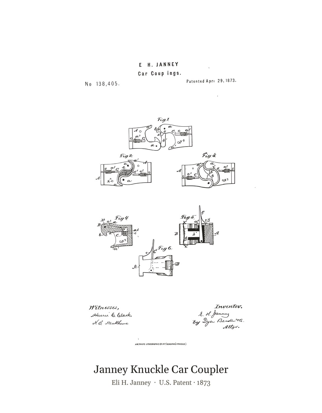 Janney Knuckle Car Coupler patent art print