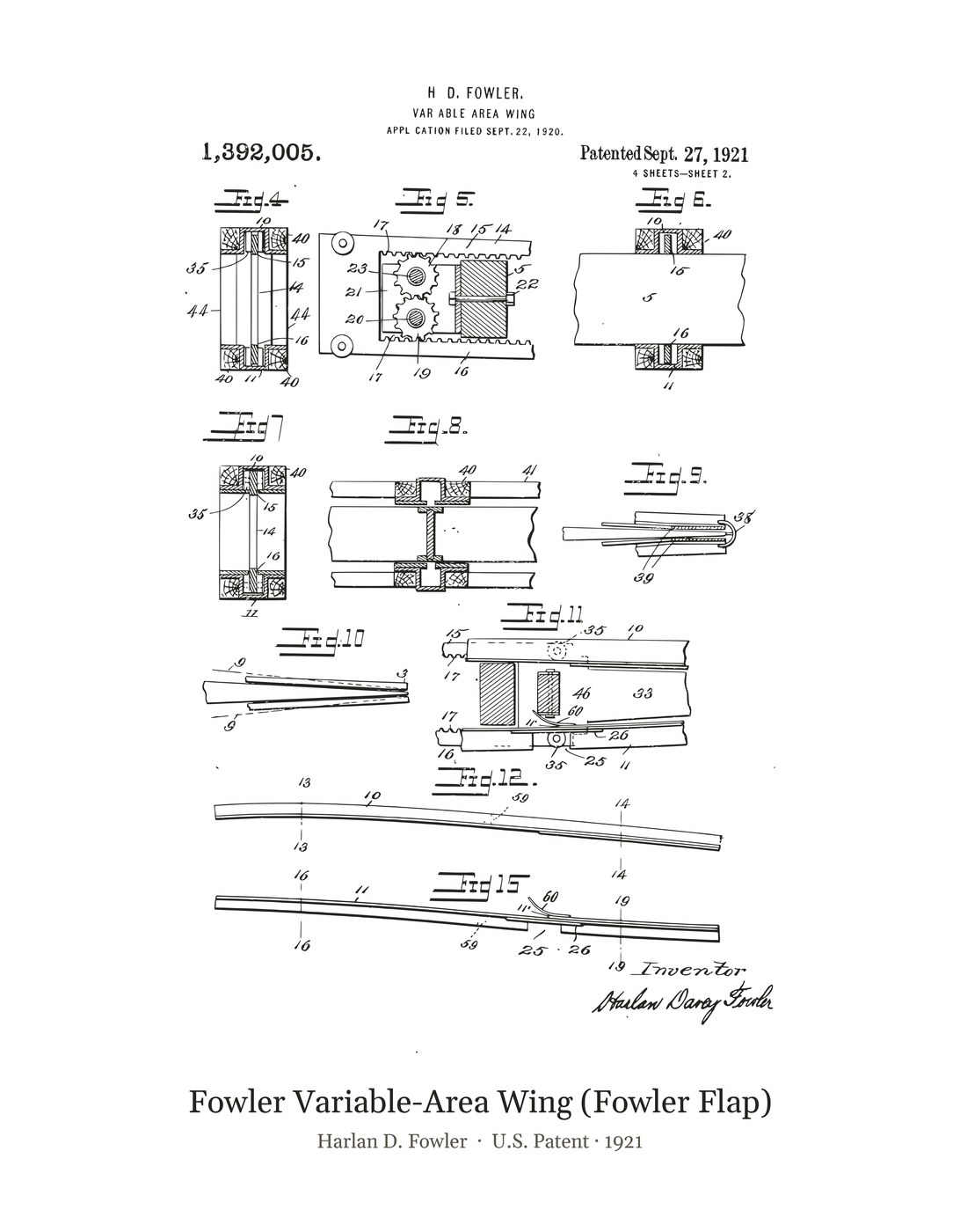 Fowler Variable-Area Wing (Fowler Flap) patent art print