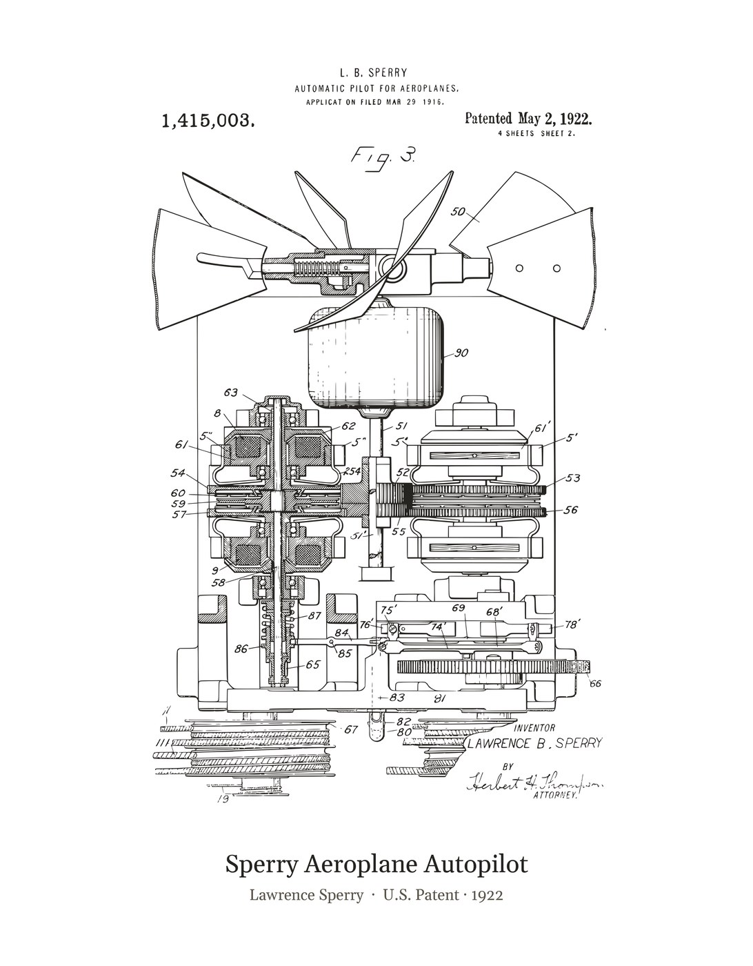 Sperry Aeroplane Autopilot patent art print