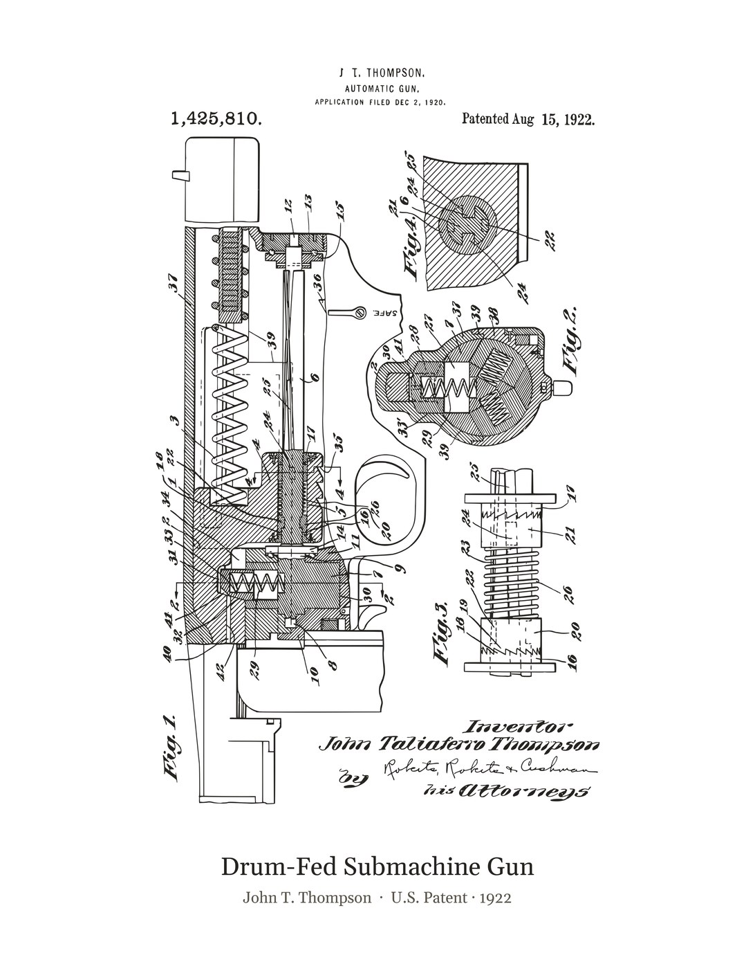 Drum-Fed Submachine Gun patent art print