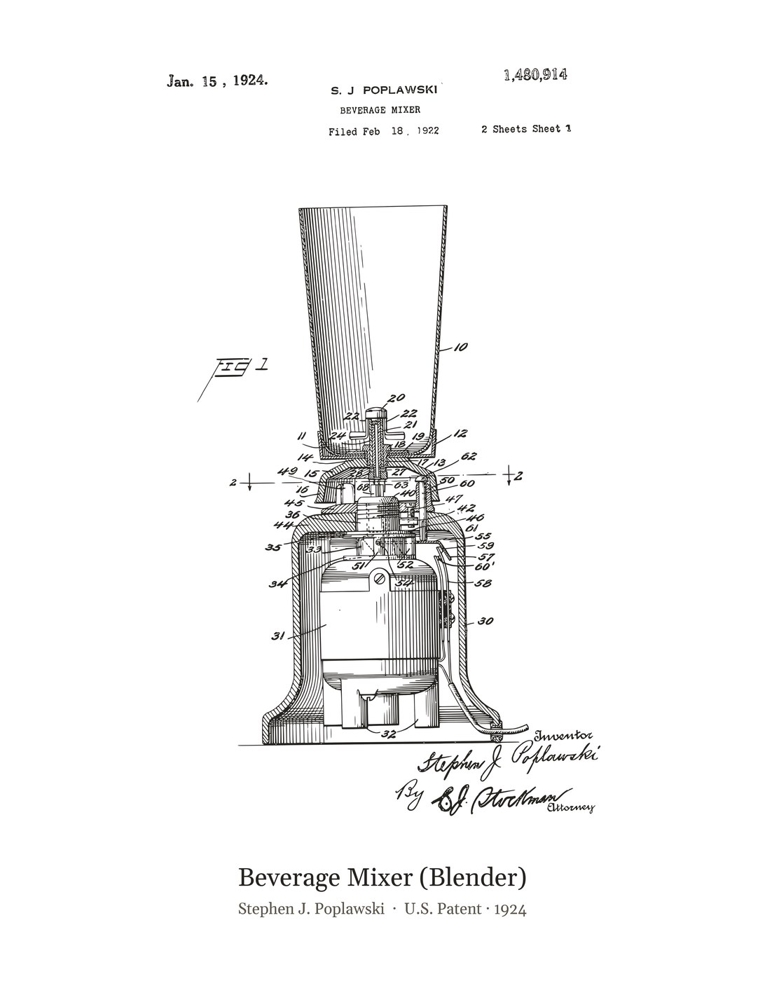 Beverage Mixer (Blender) patent art print