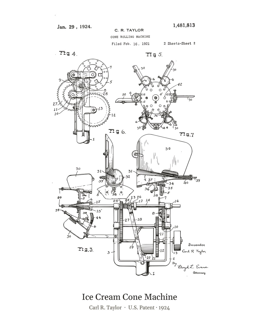Ice Cream Cone Machine patent art print