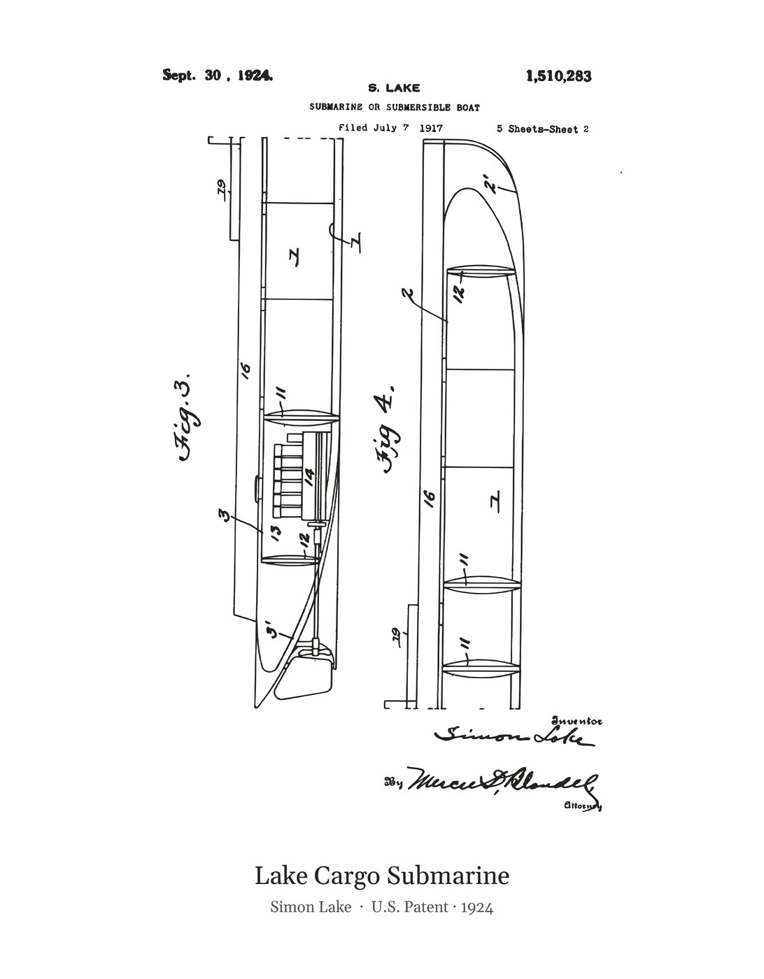 Lake Cargo Submarine patent art print