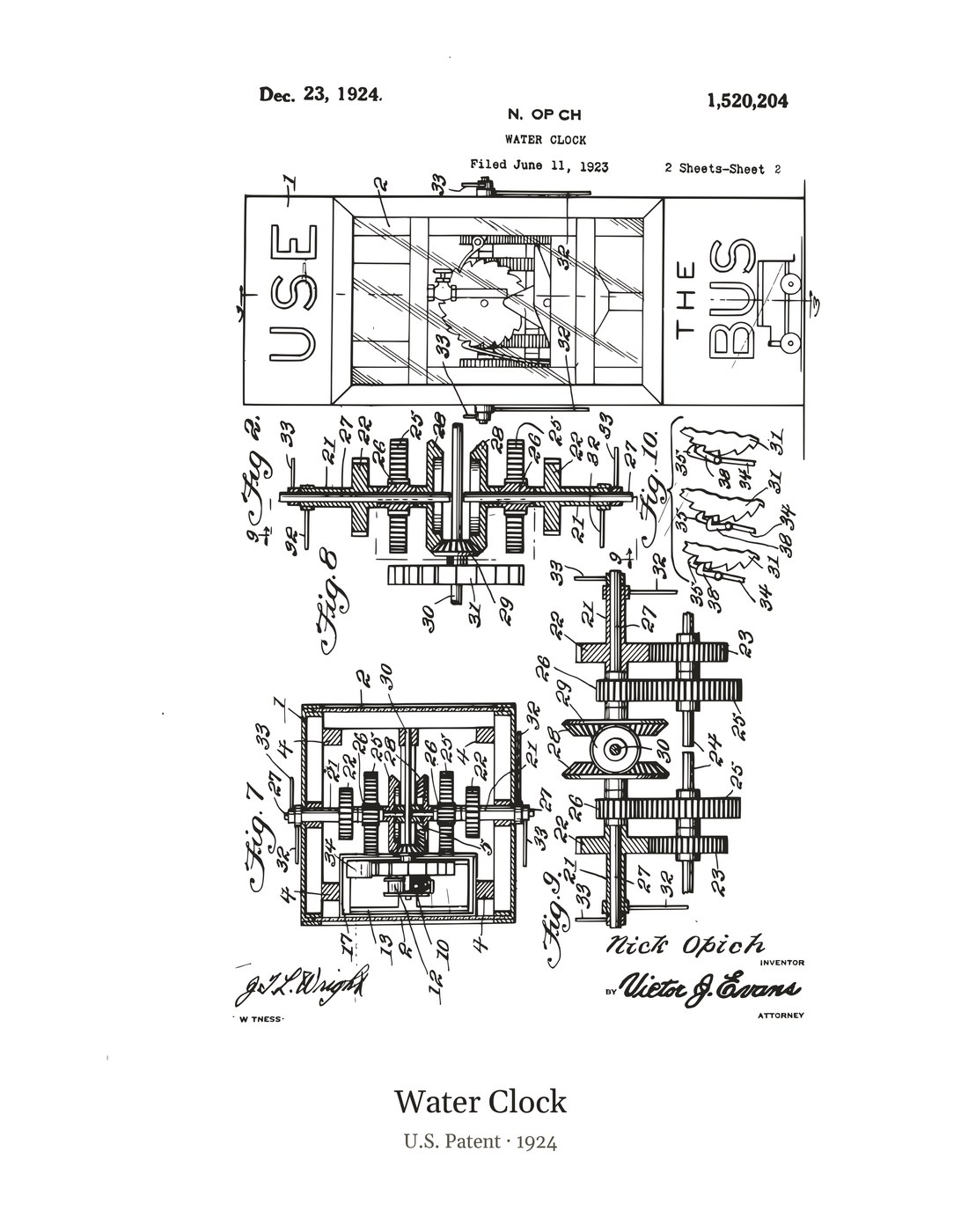 Water Clock patent art print