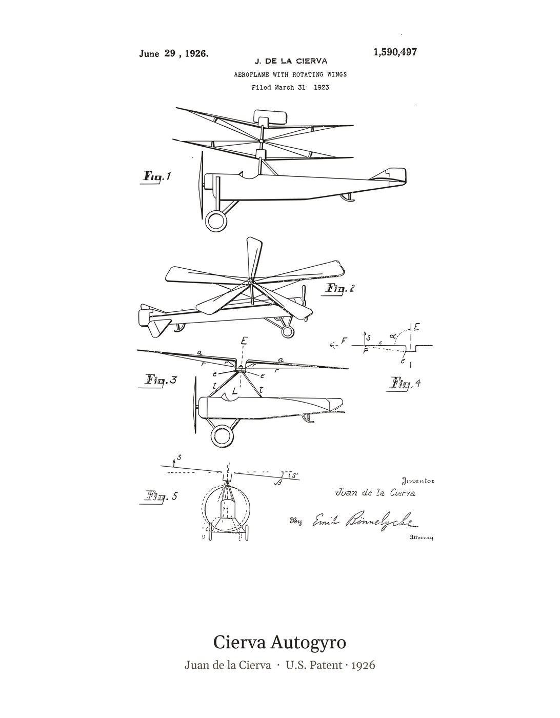 Cierva Autogyro patent art print