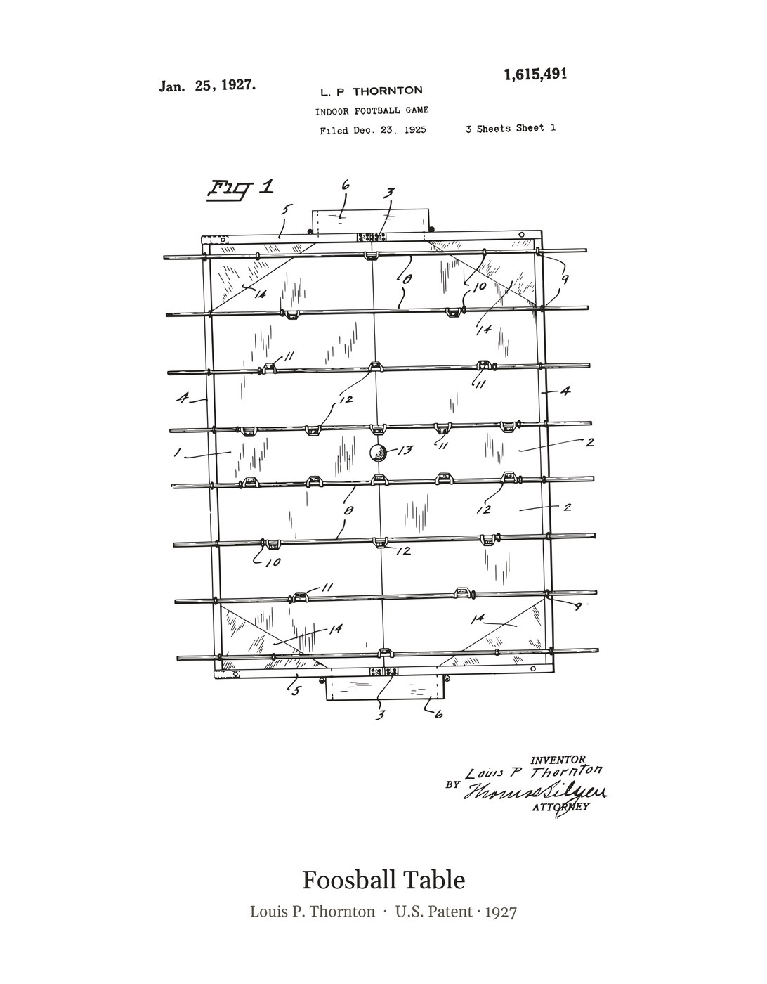 Foosball Table patent art print