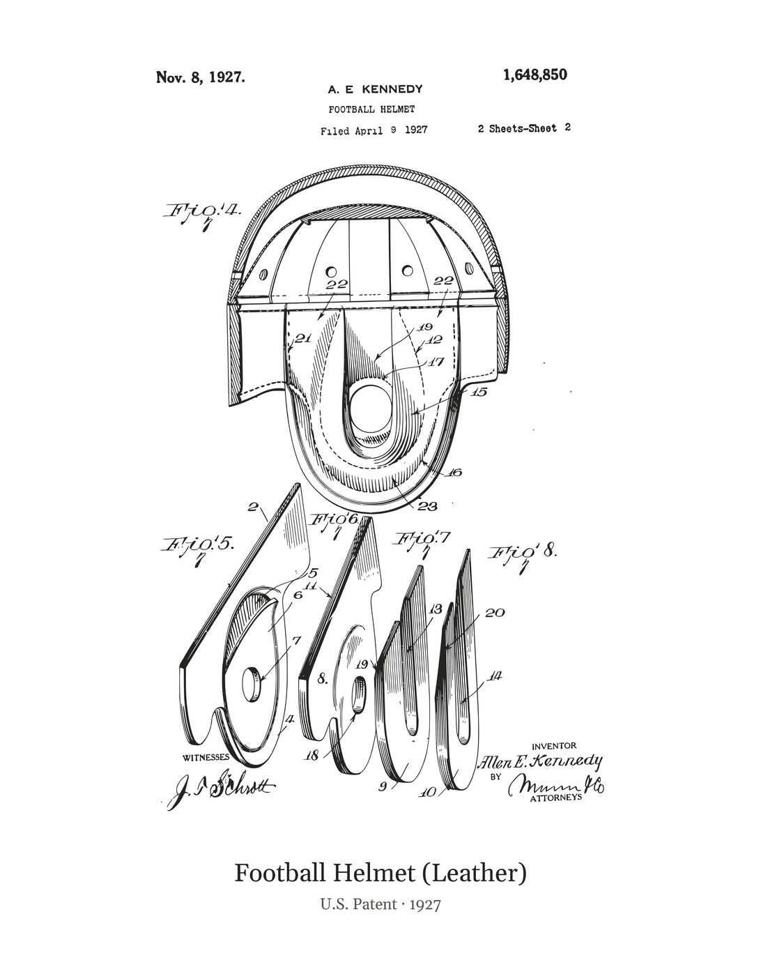 Football Helmet (Leather) patent art print