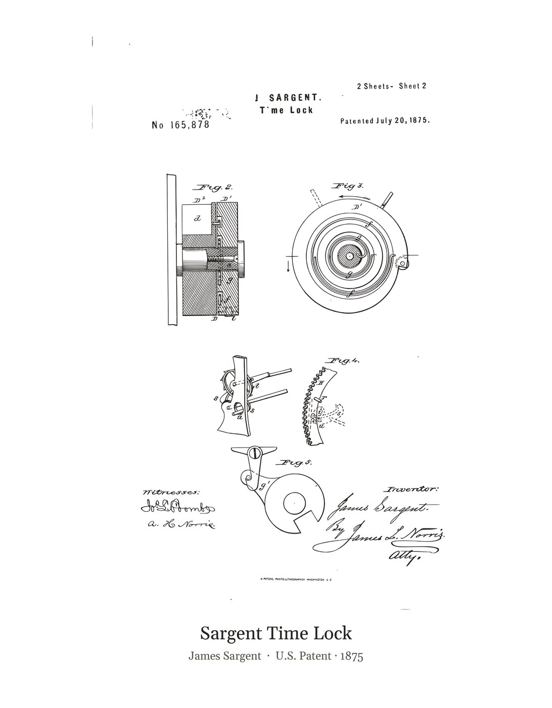Sargent Time Lock patent art print