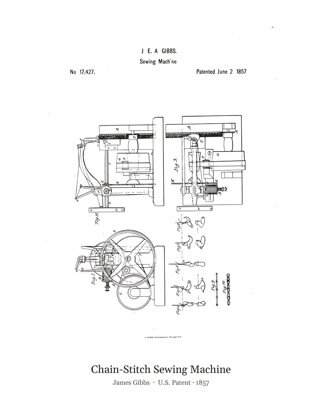 Chain-Stitch Sewing Machine patent art print