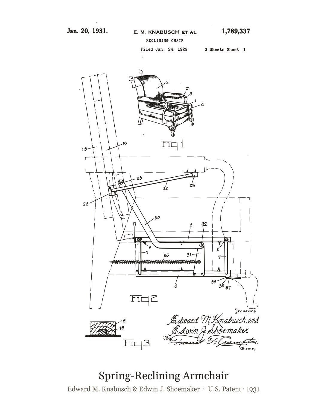 Spring-Reclining Armchair patent art print