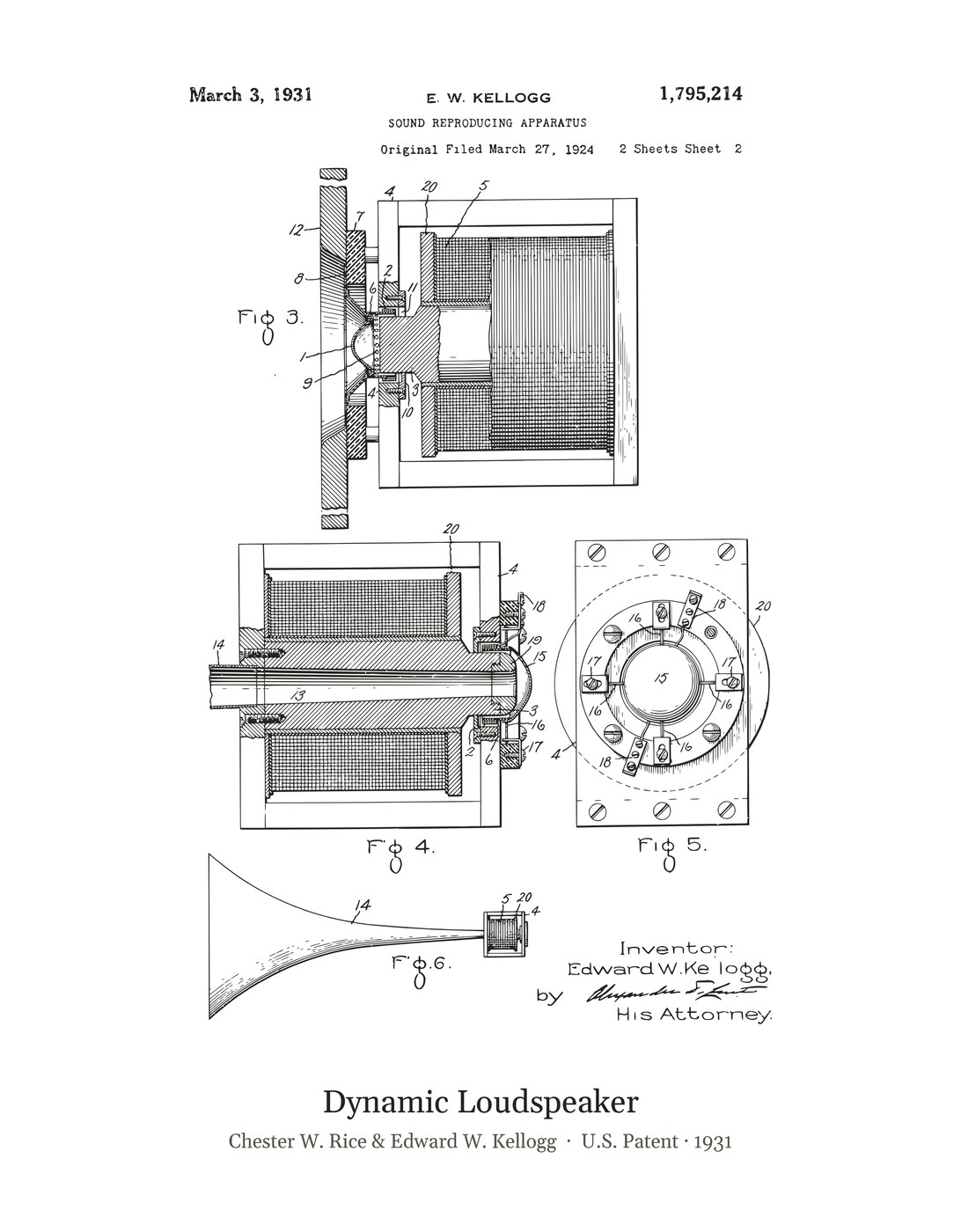 Dynamic Loudspeaker patent art print
