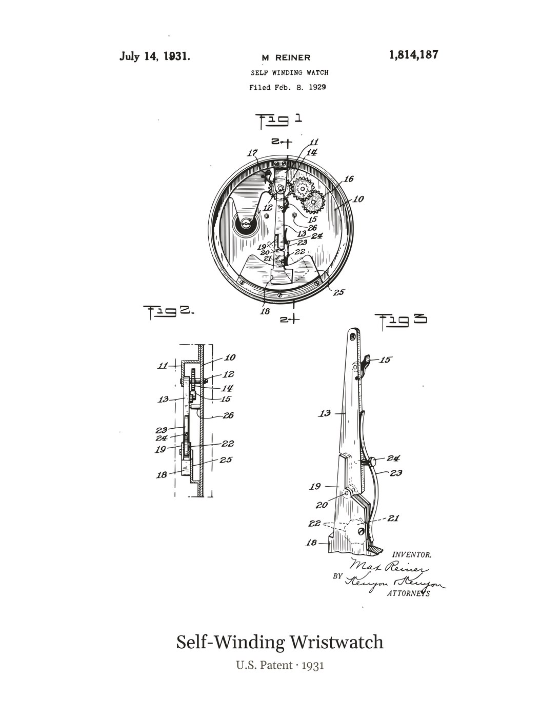 Self-Winding Wristwatch patent art print