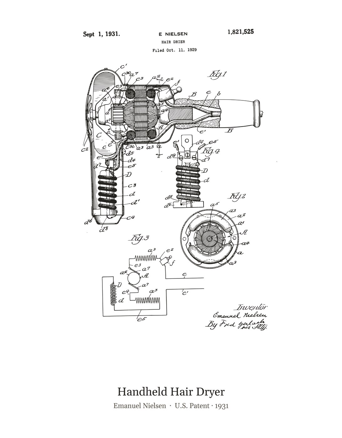 Handheld Hair Dryer patent art print