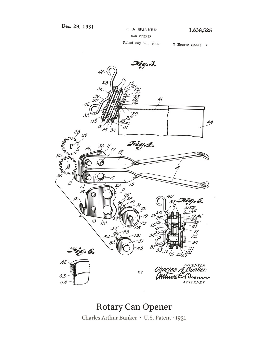 Rotary Can Opener patent art print