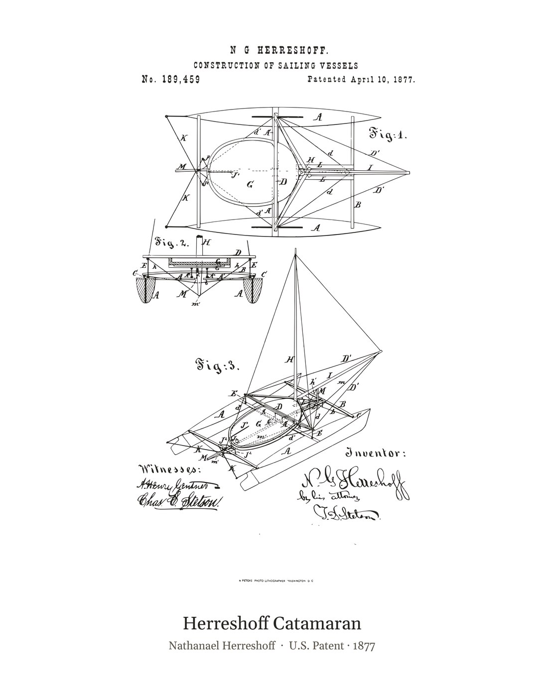 Herreshoff Catamaran patent art print