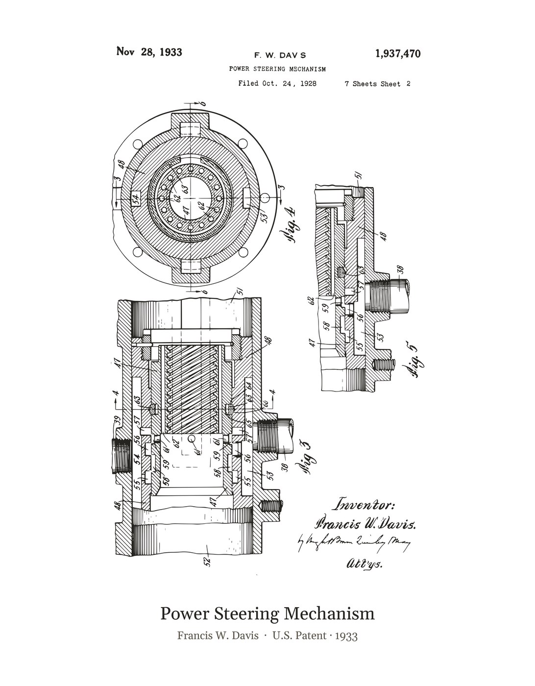 Power Steering Mechanism patent art print