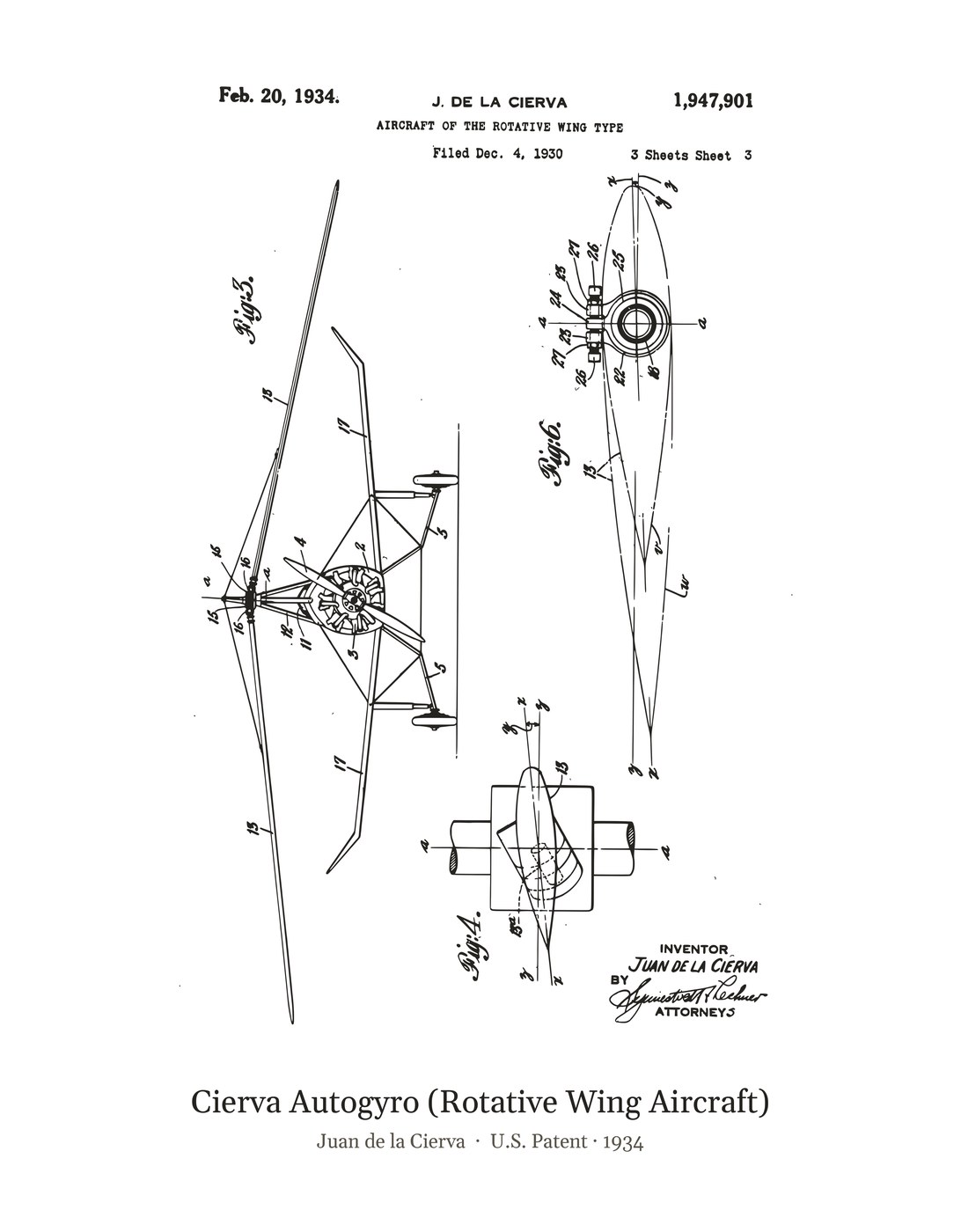 Cierva Autogyro (Rotative Wing Aircraft) patent art print