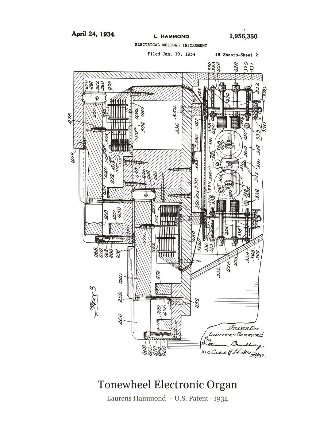 Tonewheel Electronic Organ patent art print